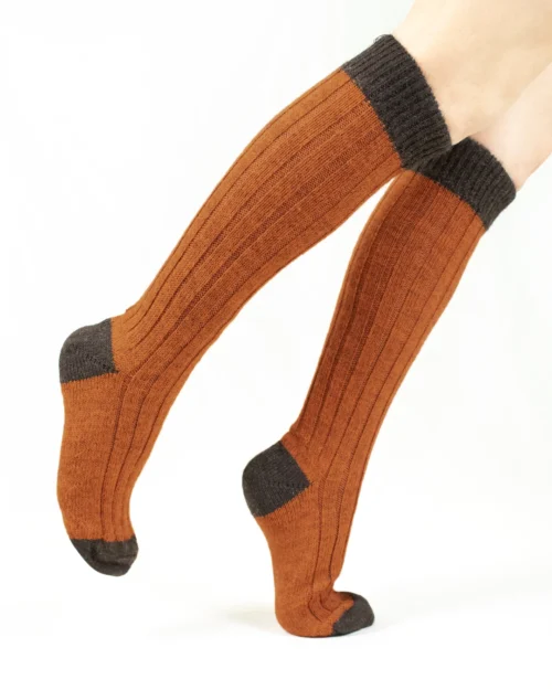 Calza-caliope-maxi-lana-inglese-marrone-e-arancio_UL83 Caliope Maxi