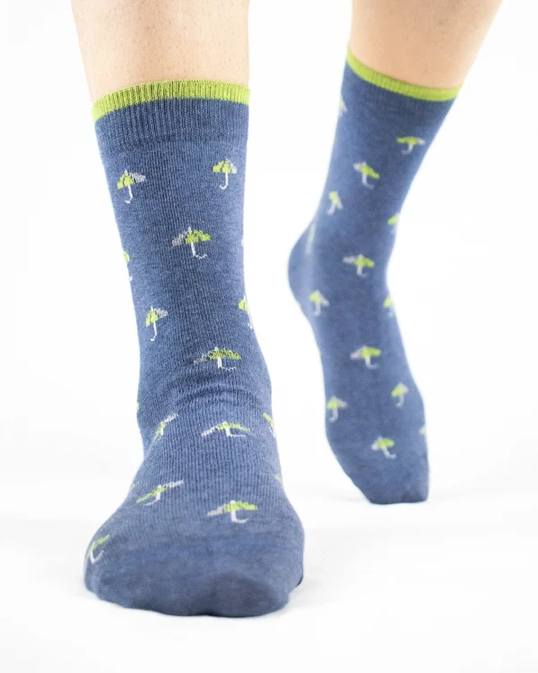 Calza cotone biologico ombrelli azzurro_UK260 Ombri