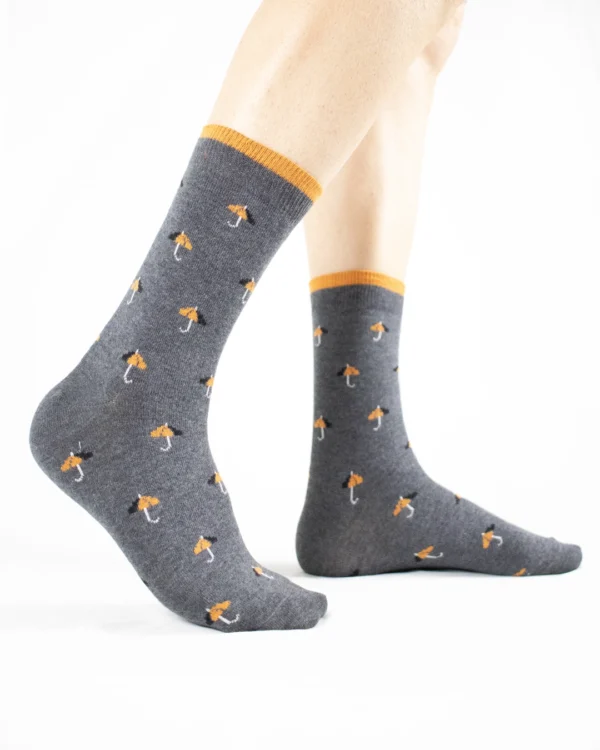 Calza cotone biologico ombrelli grigio_UK260 Ombri