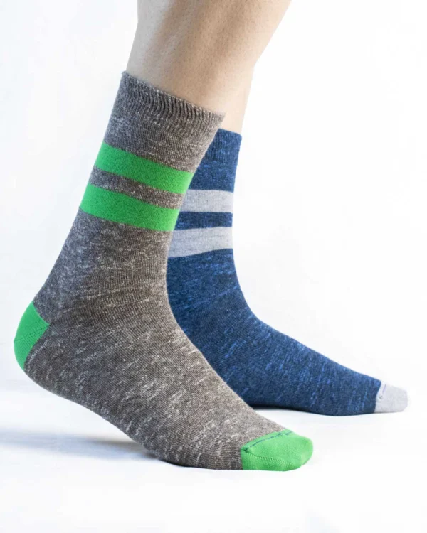 Calza cotone e lino blu e verde - indossate_UK272 Liro