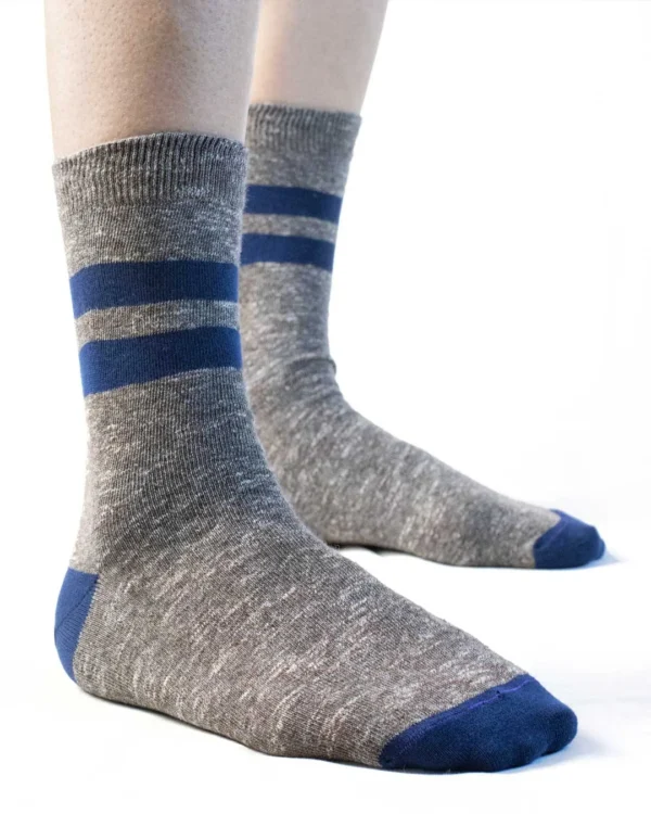 Calza cotone e lino cacao righe azzurro_UK272 Liro