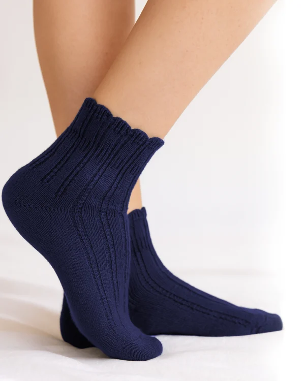 Calza-lana-merino-cortissimo-ricamo-blu-scuro_DC97 Vega