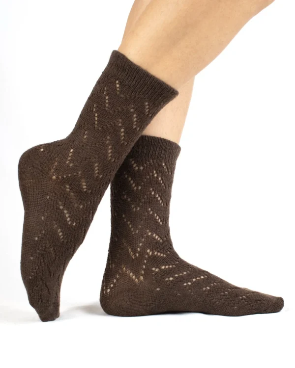 Calza-lana-merino-corto-traforato-marrone_TR25 Dalia