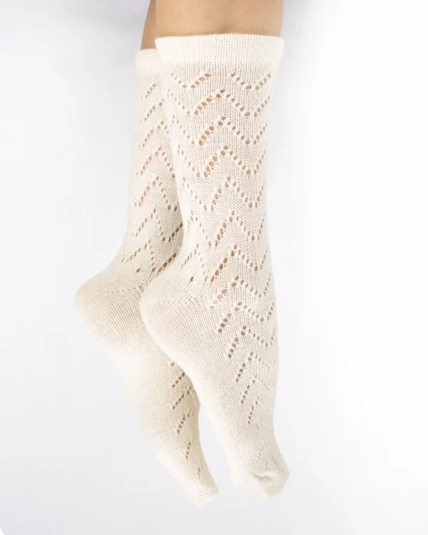 Calza-lana-merino-corto-traforato-panna_TR25 Dalia