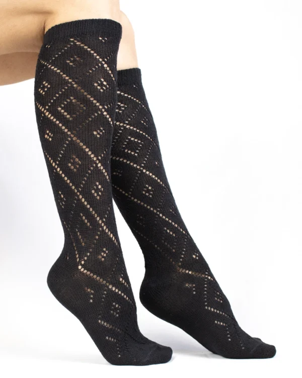 Calza-lana-merino-gambaletto-traforato-nero_TR24 Ermione