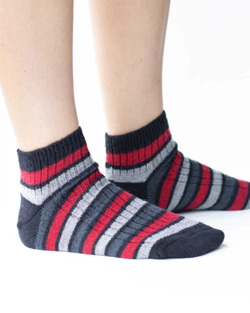 Calze-lana-merino-cortissimo-righe-rosso_UC250 Eldar